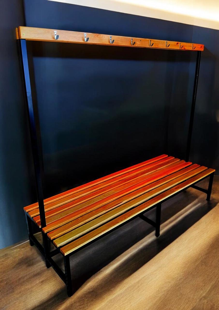 Banco de Vestuario Doble con Barral Perchero